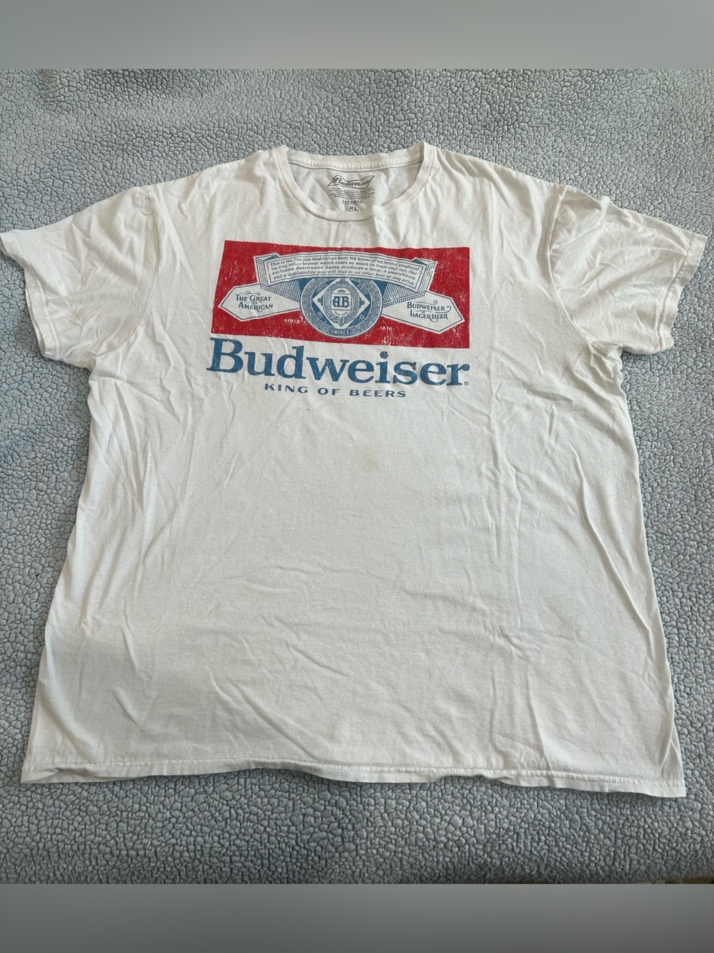 Budweiser White Tee with Red and Blue Logo - Men's Short Sleeve